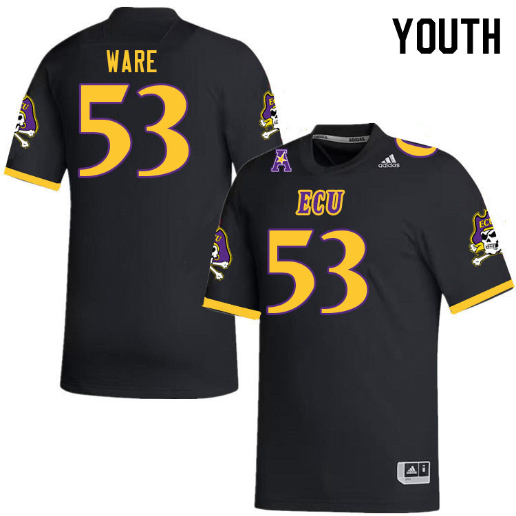 Youth #53 Suirad Ware ECU Pirates 2023 College Football Jerseys Stitched-Black
